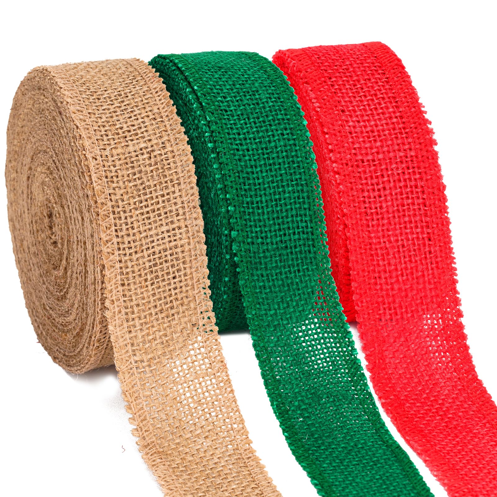 G2PLUS 4CM Jute Burlap Ribbon - 30M Rustic Hessian Ribbon - Red Green and Natural Craft Jute Band for Decorating Wedding Gifts and Christmas Wreaths Project — image 1