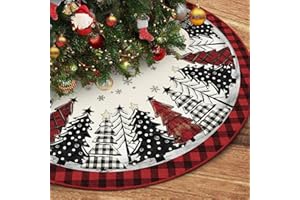 DISENB Christmas Tree Skirt 48 Inch, Red and Black Buffalo Plaid Xmas Tree Skirt, Winter Christmas Tree Mat for Home Party Holiday Indoor Outdoor Decorations