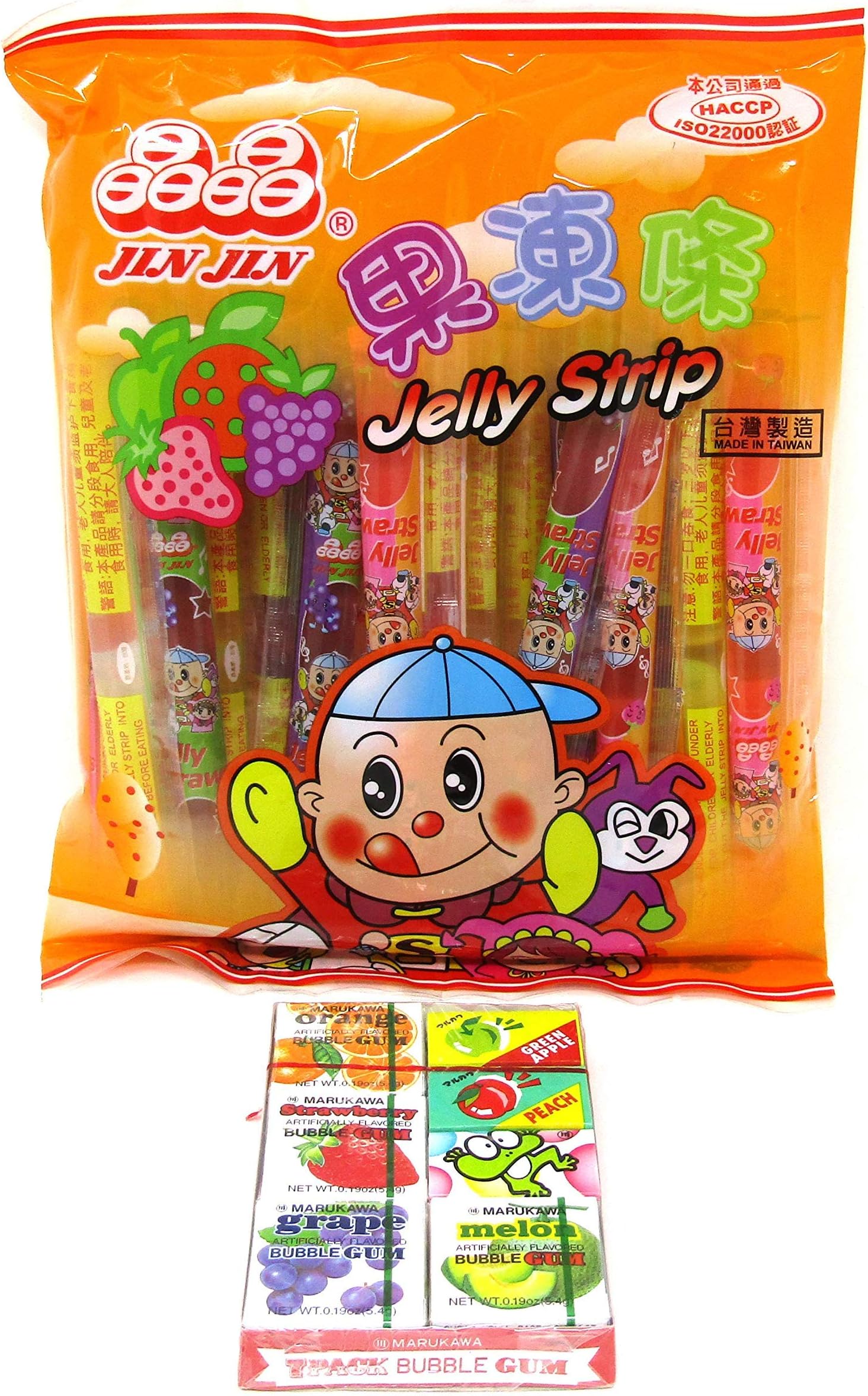 Fruit Jelly Filled Strip Straws Candy Bundle come with 7 Pack Bubble Gum- Many Flavors! (1 Pack) Pack of 10