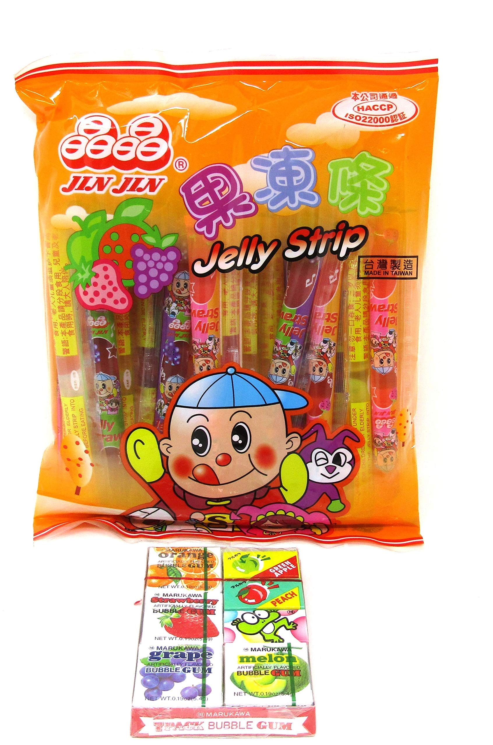 Fruit Jelly Filled Strip Straws Candy Bundle come with 7 Pack Bubble Gum- Many Flavors! (1 Pack) Pack of 10