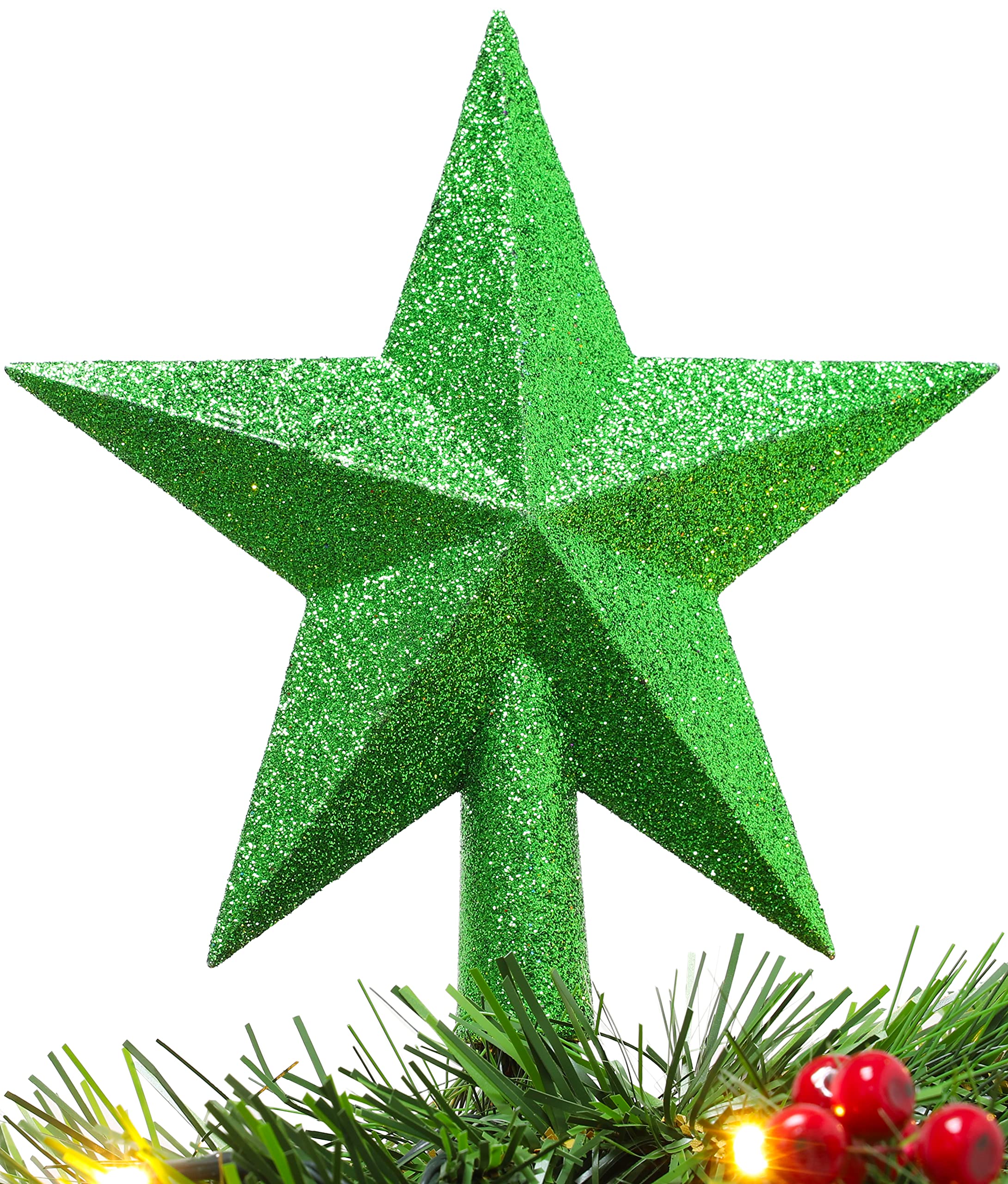 Christmas Concepts® 200mm (8") Glitter Tree Top Star Decoration – Christmas Tree Topper (Emerald Green)