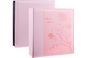 Artmag Photo Picutre Album 4x6 400 Photos, Extra Large Capacity Leather Cover Wedding Family Photo Albums Holds 400 Vertical 4x6 Photos with Black Pages(Pink)