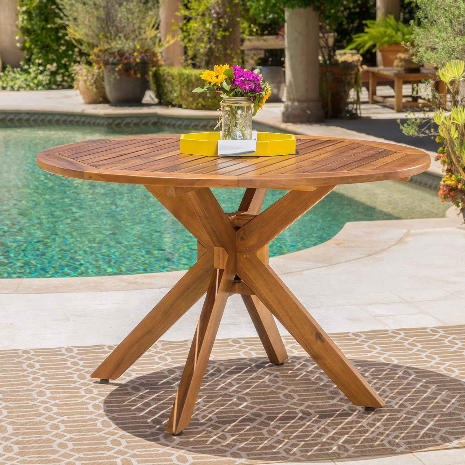 Christopher Knight Home Stamford Outdoor Acacia Wood Round Dining Table, Teak Finish : Garden & Outdoor