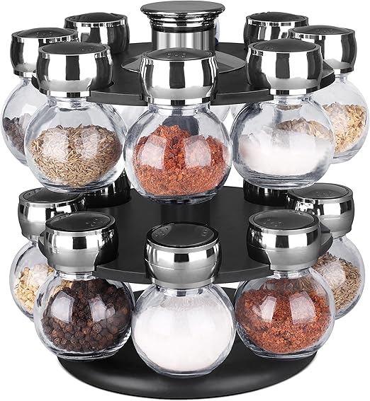 Amazon Com Home Basics 16pc Spice Jar Revolving Spice Rack For
