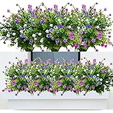 Kinisty Artificial Flowers Outdoor UV Resistant 8 Bundles, Faux Flowers and Plastic Fake Greenery Plants for Spring Summer Outside Planter Porch Garden Decor