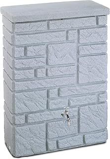 Regentonne Regenwassertank Maurano 300 Liter granit grau aus UV- und witterungsbeständigem Material. Regenfass bzw. Regenwassertonne mit kindersicherem Deckel und hochwertigen Messinganschlüssen