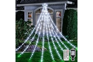 Ollny Christmas Lights Outdoor 352LED 11.5FT, Cool White Tree Light with Plug in Remote, 8 Modes IP67 Waterproof Waterfall Star Lights for Indoor Outside House Yard Garage Decorations