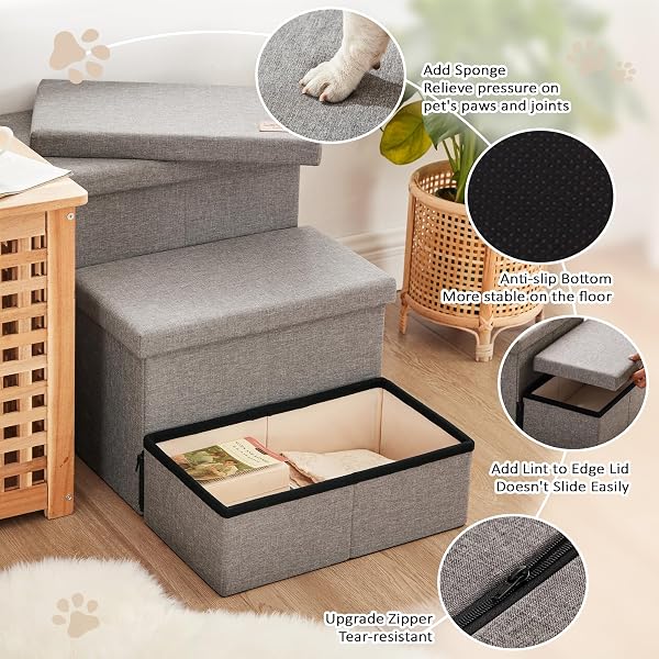 LOVE’S CABIN DOG STAIRS FOR HIGH BED 18″H,FOLDABLE PET STAIRS FOR SMALL MEDIUM OR LARGE DOGS PUPPY WITH STORAGE FOR BED OR COUCH, CAT DOG STEPS RAMP WITH ZIP UP TO 200 LBS(SOLID GREY,3 STEPS NO CONDO)
