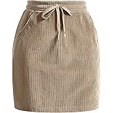 Casly Lamiit Women's Mini Corduroy Skirt 2025 High Waisted Drawstring Fall Winter Pencil Skirts with Pockets for Work Casual
