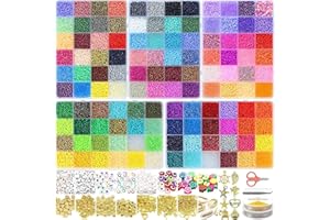 VTSHENY 32400pcs Glass Seed Beads for Jewelry Making Kit, 120 Colors 3mm Small Beads Kit Bracelet Beads with Letter Evil Eye Beads Jump Rings & Charms Pendants for Bracelets Making, DIY, Art and Craft