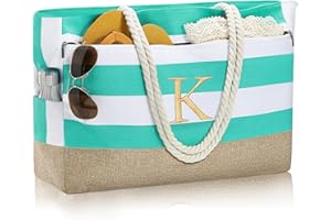 YOOLIFE Christmas Gifts for Women - Large Initial Beach Bag Tote Personalized Gifts for Women Mom Teacher Girlfriend Wife