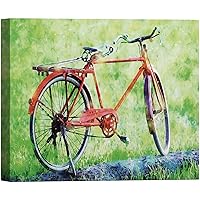 SIGNWIN Canvas Wall Art A Red Bike in The Wild Green Field Transportation Bicycles Watercolor Impressionism Romantics Closeup Urban Pastel for Living Room, Bedroom, Office - 12x18 inches