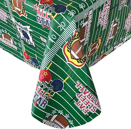 Amazon Com Newbridge All Stars Football Theme Vinyl Flannel Backed Tablecloth Footballs And Cheers Fun Print Tablecloth For Tailgating And Football Parties Easy Care Wipe Clean 52 X 70 Oblong Rectangle Home