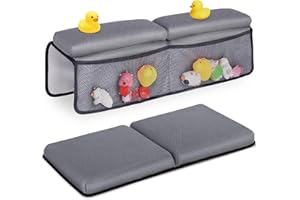 JOY ANAN Baby Bath Kneeler and Elbow Rest Pad Set - Kneeler and Elbow Support with Memory Foam and Bath Toys Organizer