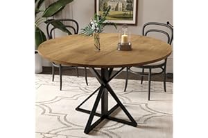 GarveeHome 47 inch Round Dining Table for 4, Brown, Farmhouse Wood Circle Pedestal Kitchen Table, Circle Dinner Table for Kitchen & Dining Room