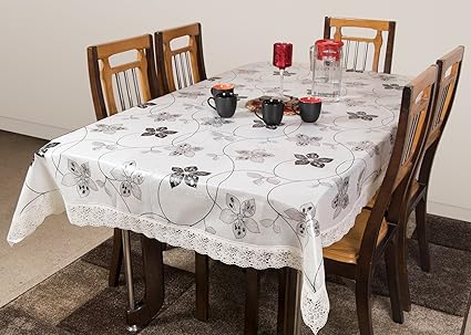 STITCHNEST - Table Cover Anti Skid, PVC, Oval 6 Seater, 54 X 78 Inches, Black and White Table Cover, Pack of 1