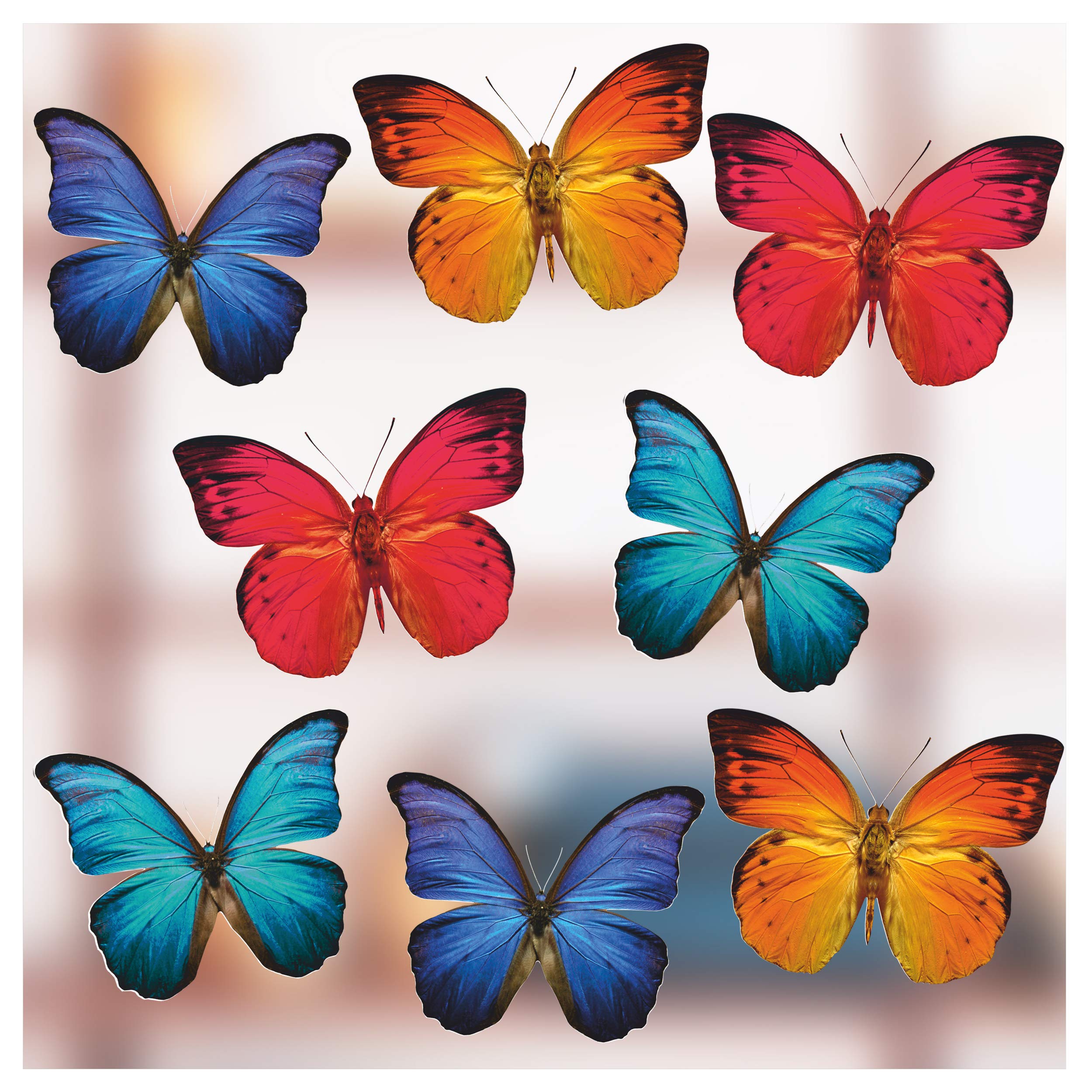 8 x Large Butterfly Window Stickers for Glass Decorations - Beautiful Double Sided Static Cling Decals - Anti Collision Bird Strike Stickers