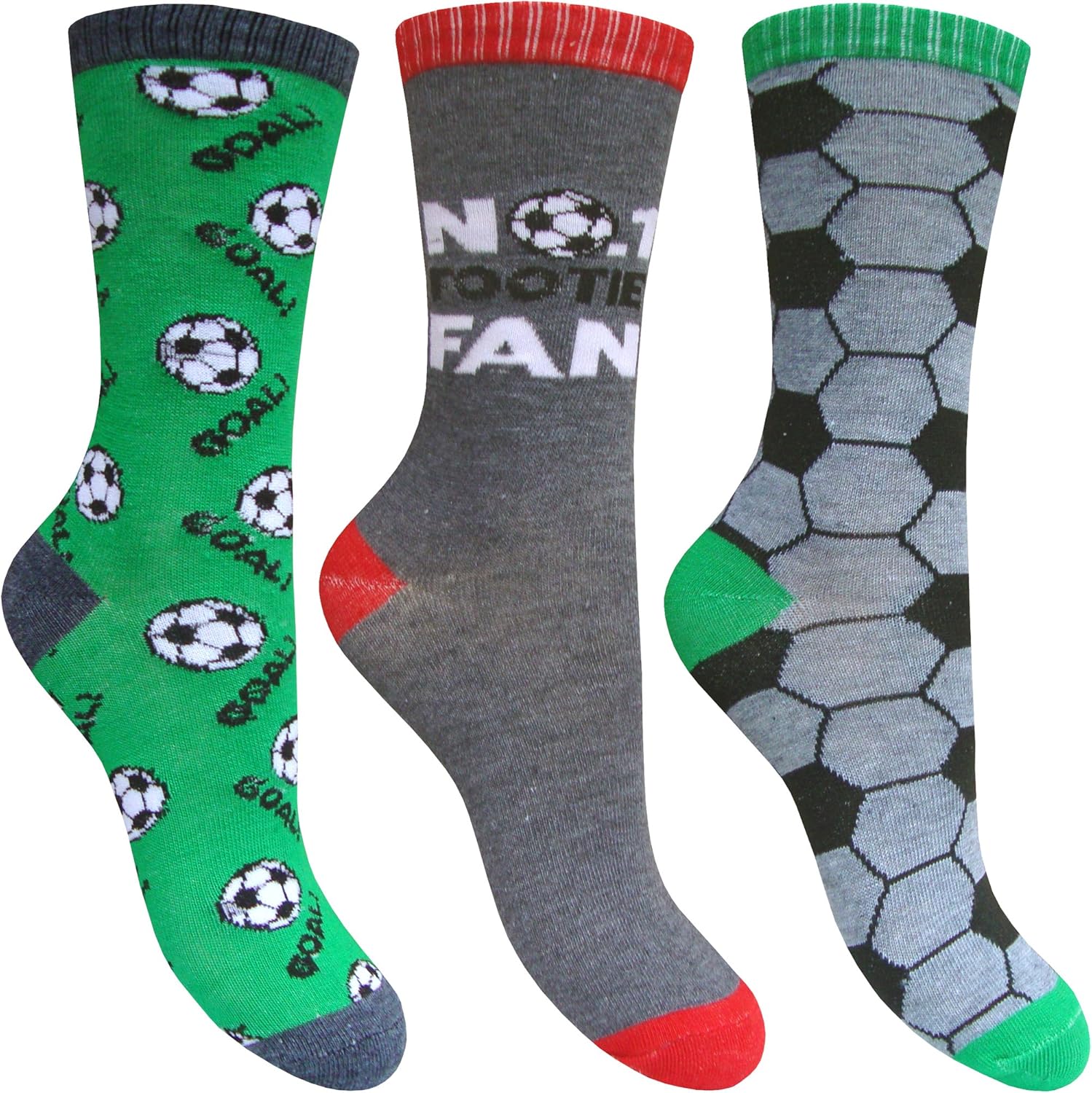 Boys Black Super Soft Footy Mad Football Socks (3 Pair Multi Pack) (UK