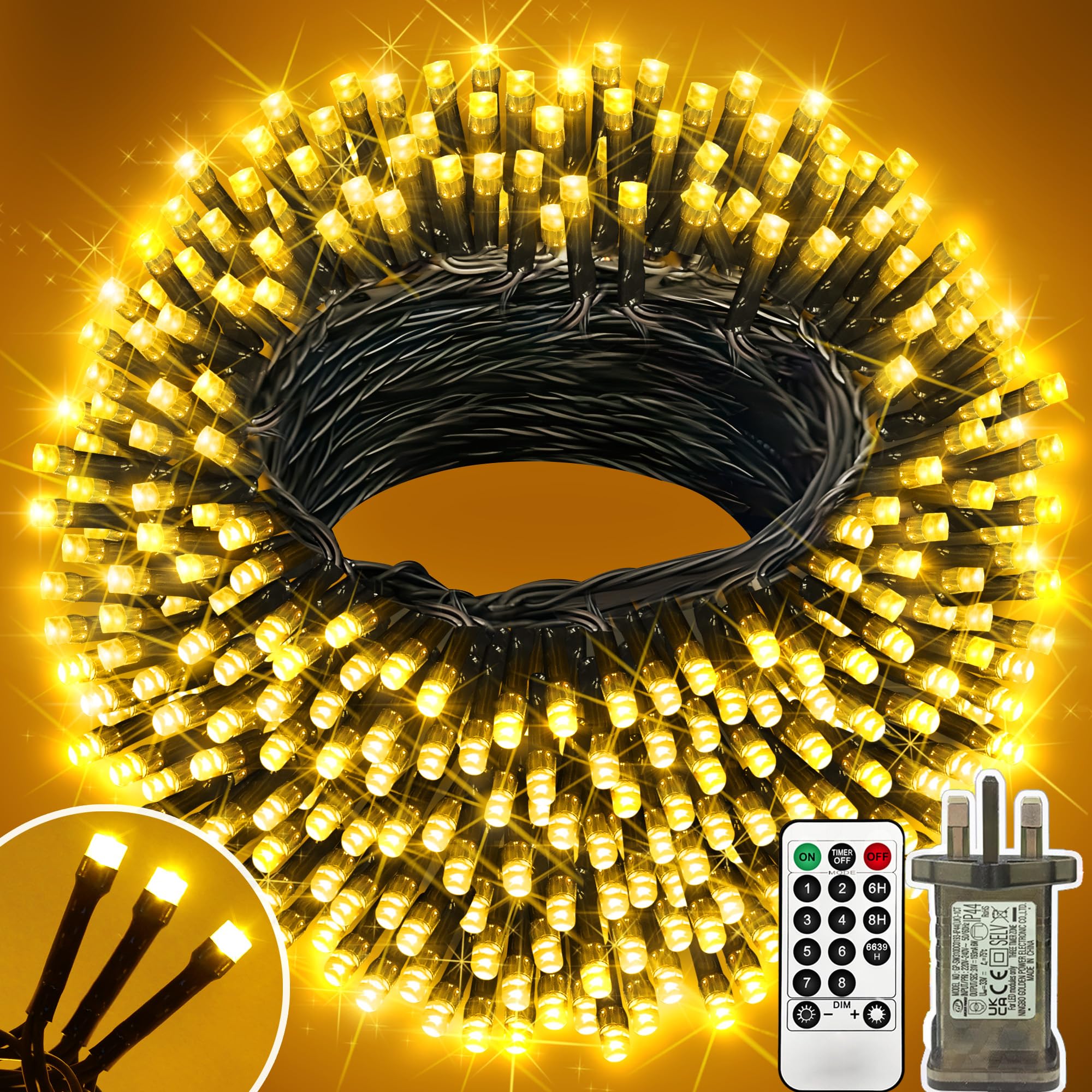 XURISEN Outdoor Fairy Lights, 156M 1300 LED Christmas Tree Lights Plug in 8 Modes Remote Control Mains Powered Waterproof String Lights for Garden,Patio,Wedding,Indoor Party Decorations (Warm White)