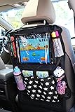 Car Back Seat Organizer Stars Design - Touch Screen Pocket for Android & iOS iPad Tablet up to 10.1" with Storage / Bottle pockets + 2 Headrest Hanger Holder Hooks