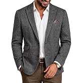 PJ PAUL JONES Mens Blazer Tweed Wool Blend Sport Coat Herringbone Jacket | Vintage Brown Houndstooth Blazer with Pocket Square, Casual Warm Sport Coat, Two Button Classic Jacket For Autumn Winter