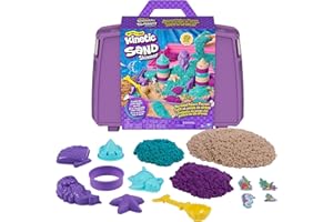 Kinetic Sand, Mermaid Palace Playset Folding Sandbox with 2.06lbs Play Sand (Neon Purple, Shimmer Teal & Beach), Tools, Sensory Toys, Stocking Stuffers for Kids Ages 3 and up