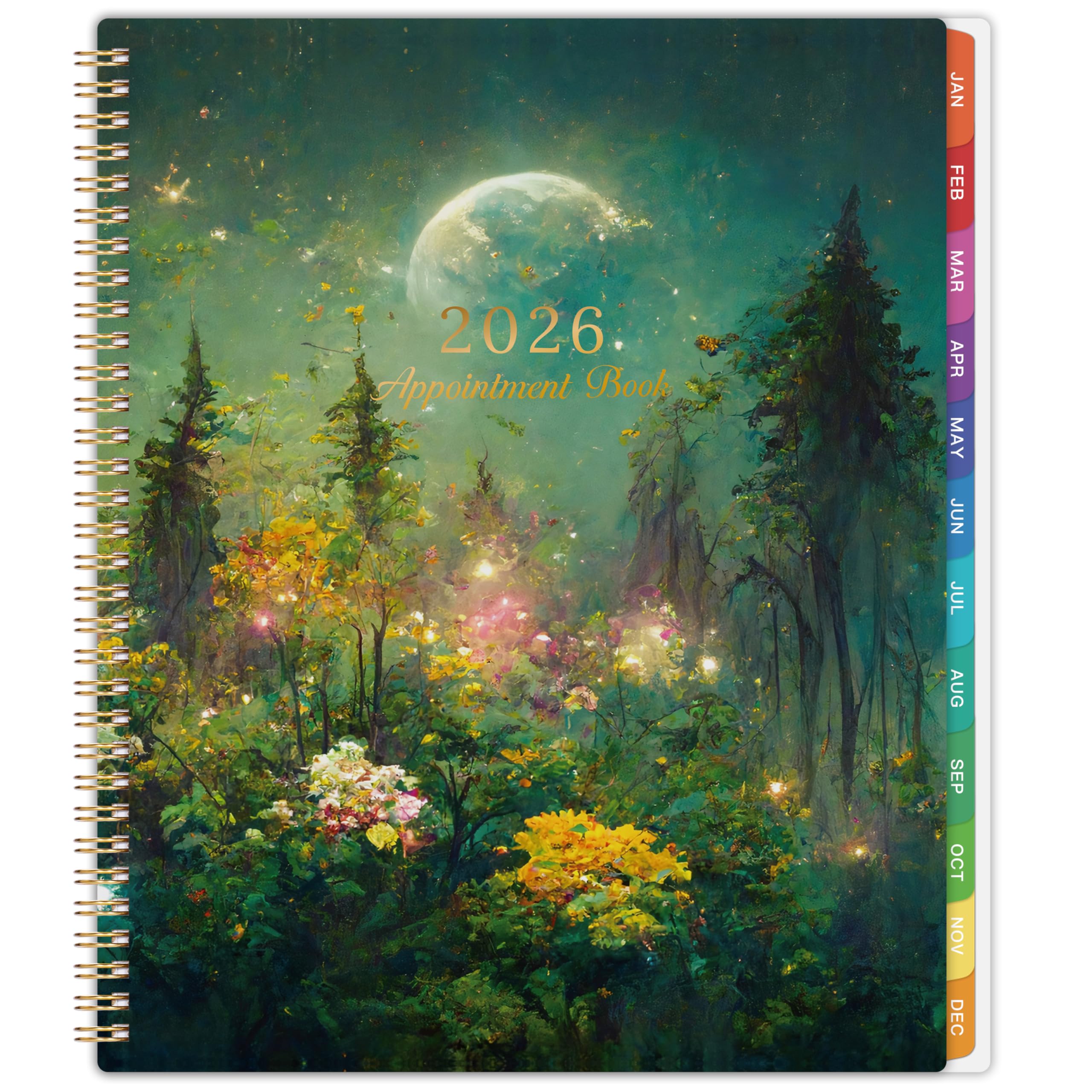 Photo 1 of 2026 Appointment Book/Planner - Appointment Book 2026, Jan.2026 - Dec.2026, 9" x 11", Daily/Hourly Planner 2026 with 30-Minute Increments, Twin-Wire Binding + Colorful Tabs + Back Pocket, Dreaming Moon
