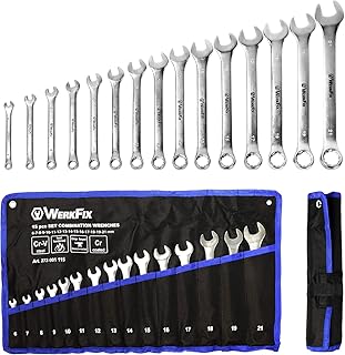 WerkFix Ring-Maulschlüsselsatz 15-tlg. 6-21mm aus CrV-Stahl, Gabelschlüssel laser markiert, mattiert, in der Tasche