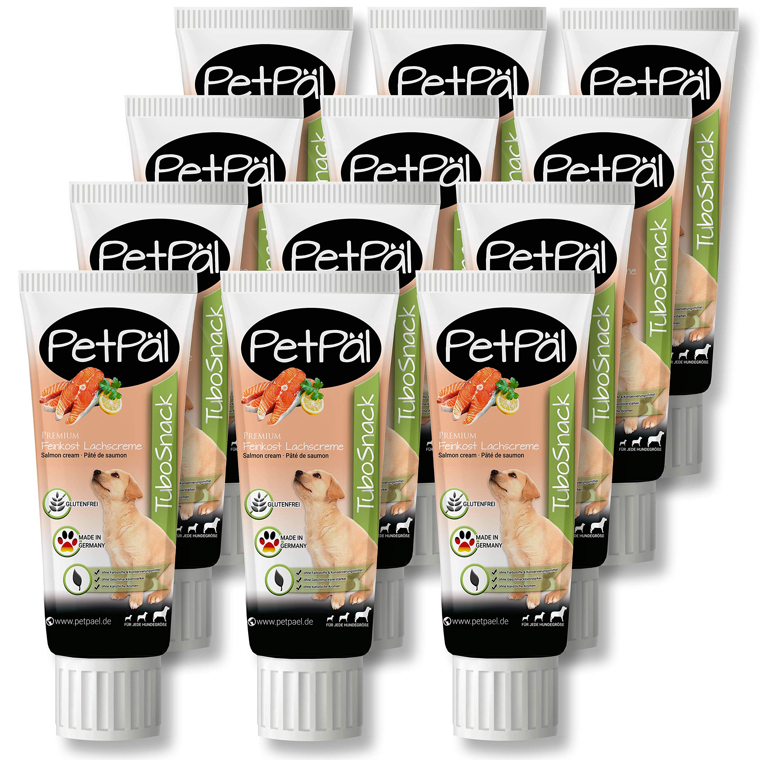 PetPäl Salmon-Cream for Dogs “TuboSnack“ - 12x 75g | Premium Salmon Treats for Your Dog | Natural Dog Snack Also Great for Puppies - Made in Germany | Grain Free | Easy to Dose