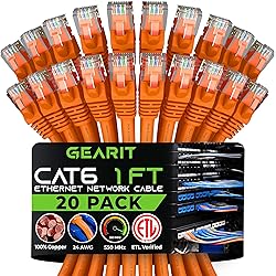 GearIT Cat 6 Ethernet Cable 1 ft (20-Pack) - Cat6
