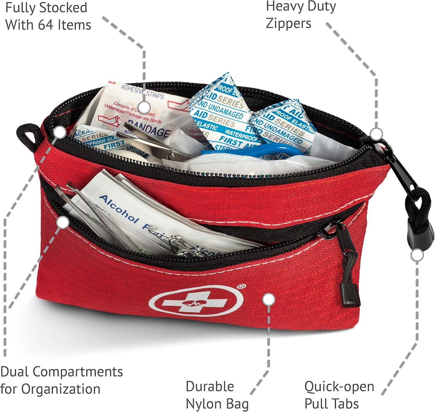 Swiss Safe Survival First Aid Kit Pocket Sized Pouch, Lightweight & Compact with Dual Zippers (200 Piece): Health & Personal Care