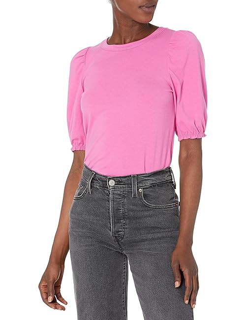 Amazon Essentials Women's Regular-Fit Puff Short-Sleeve Crewneck T-Shirt, Bright Pink, Medium