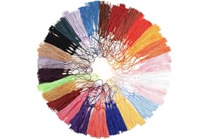 DIYASY 100 Pcs Bookmark Tassels,5 Inch Handmade Tassel 25 Colors Floss Tassels for Craft with Loops for Jewelry Making, Souvenir