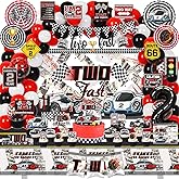 KOTLMIGHT Two Fast Birthday Decorations for Boys, 2nd Race Car Theme Party Decor Supplies for Baby - Backdrop, Photo Banner, Tablecloth, Two Fast Centerpieces, Flags, Fans Pompoms, Wall Signs