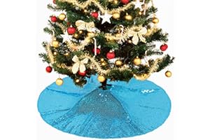 Pardecor Christmas Tree Skirt Sequin Tree Skirt Aqua 24'' Xmas Pine Tree Ornaments Artificial Christmas Pine Tree Skirt Holiday Decor