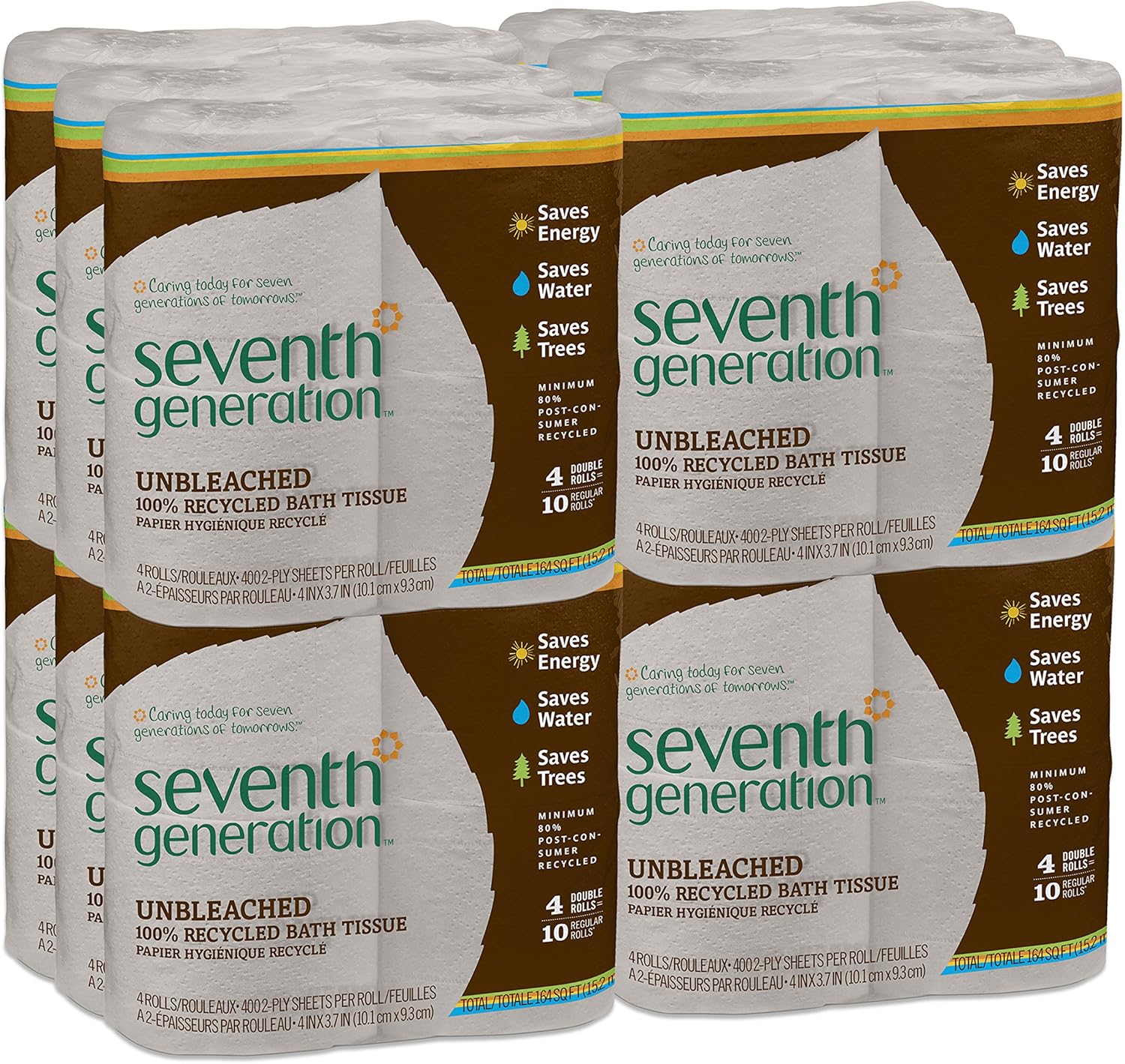 Seventh Generation Unbleached Toilet Paper, Bath Tissue, 100% Recycled Paper, 4 Count (Pack of 12): Health & Personal Care