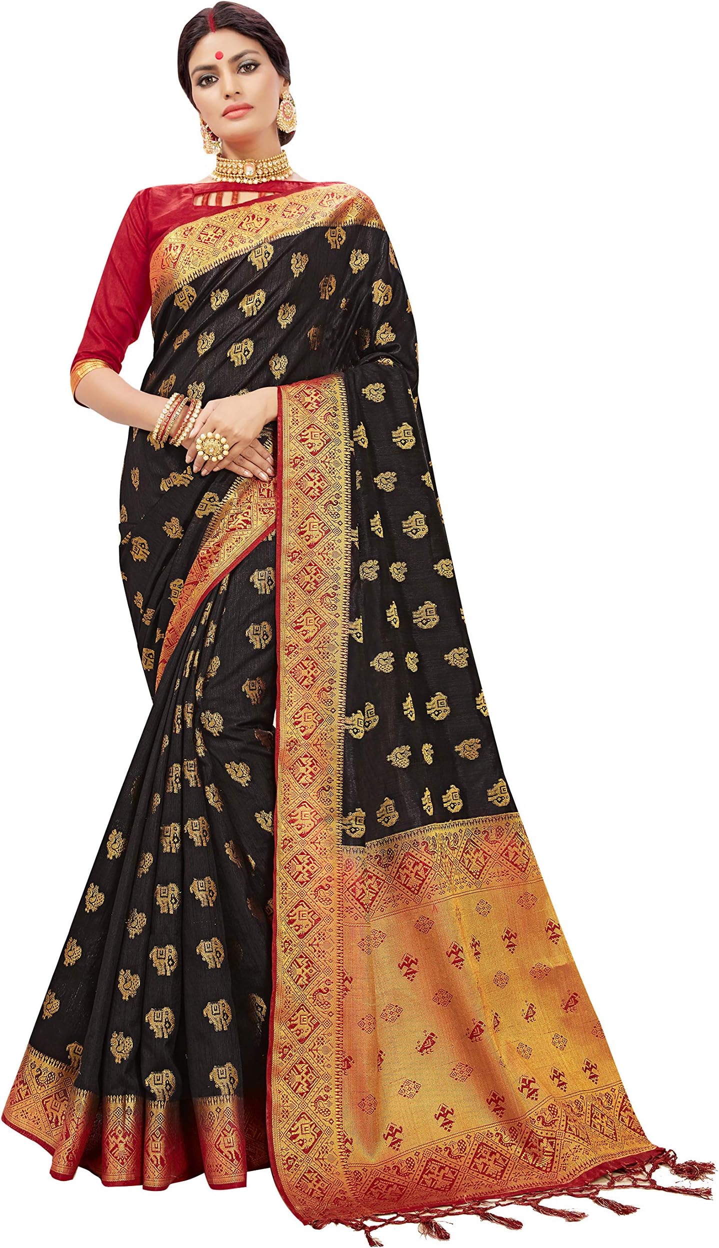 STYLE INSTANT Sarees for Women Banarasi Art Silk Silver Zari Saree l Indian Ethnic Wedding Diwali Gift Sari with Unstitched Blouse