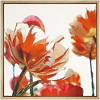 SIGNWIN Framed Canvas Wall Art Red and White Stripes Tulip Candy Apple Delight Floral Flower Oil Painting Impressionism Romantics Closeup Relax/Calm for Living Room, Bedroom, Office - 16x16 inches