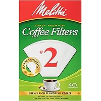 Melitta #2 Cone Coffee Filters, White, 40 Count