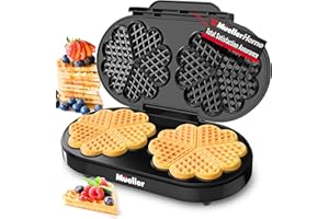 MUELLER HOME Mueller Double Heart Waffle Maker, Makes 10 Mini Hearts or 2 Large Waffles, 1200W Premium Performance, Double, Non-Stick Cooking Plates with Rapid Even Heating