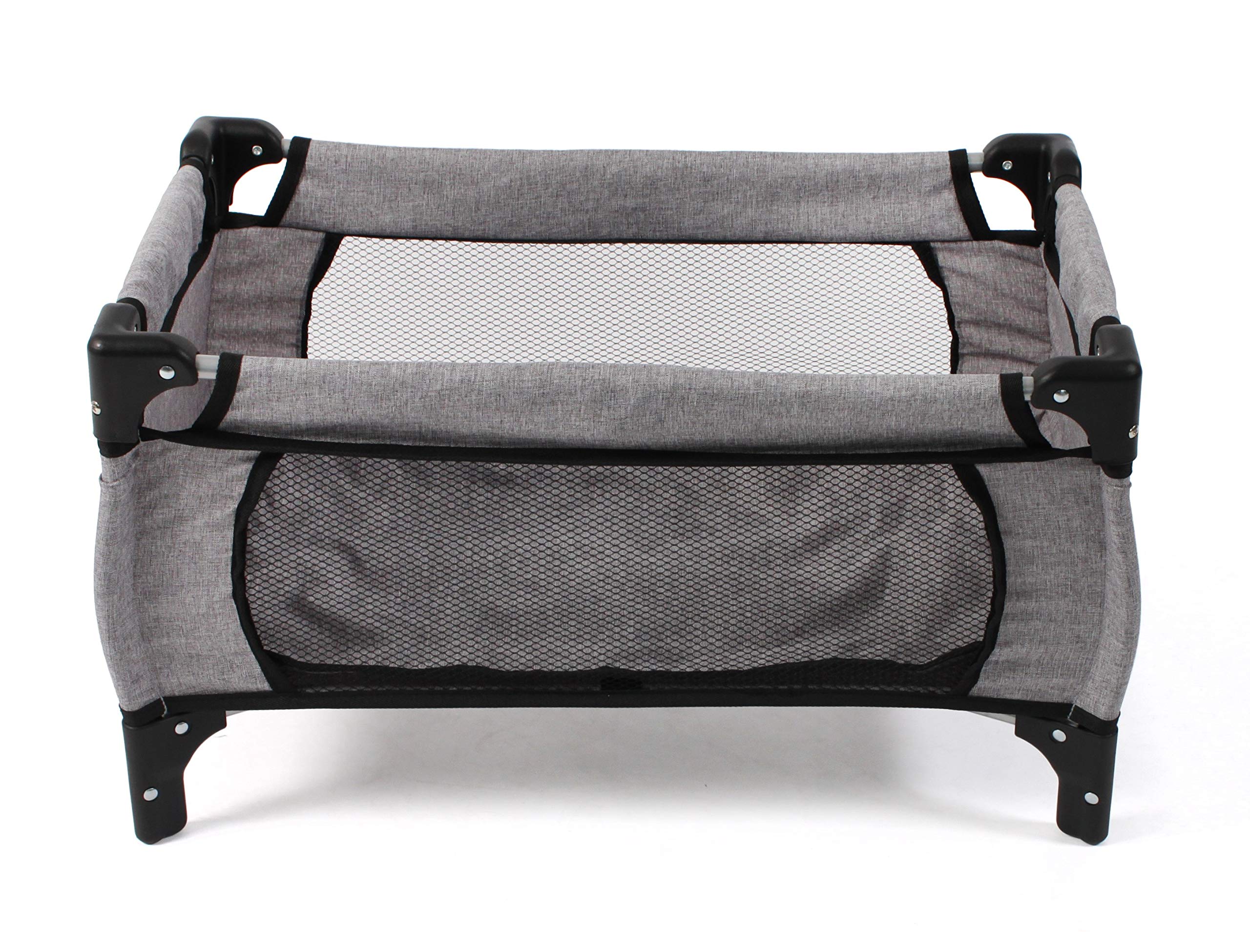 Bayer Chic 2000 653 19 Deluxe Travel Cot for Baby Dolls up to 50 cm, Doll's Bed, Doll Furniture, Melange Grey