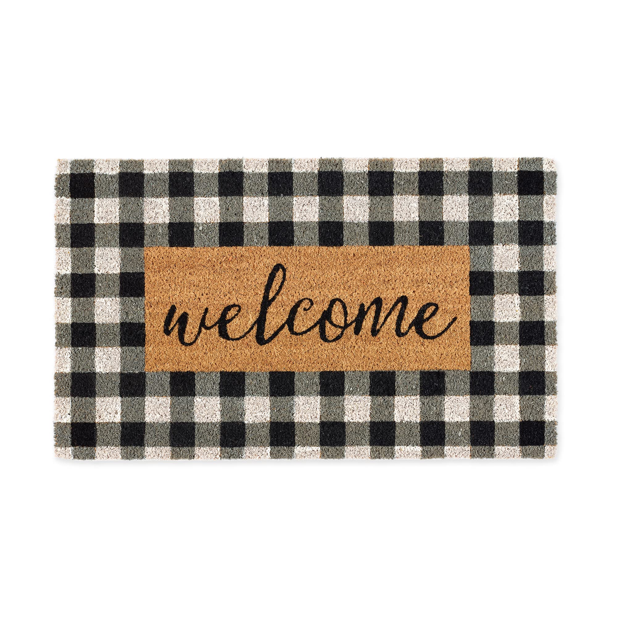 Photo 1 of DII Natural Coir Large Front Entrance Mat, Outdoor Collection, Decorative Checkered Doormat with Heavy Duty PVC Backing, 17x29, Welcome