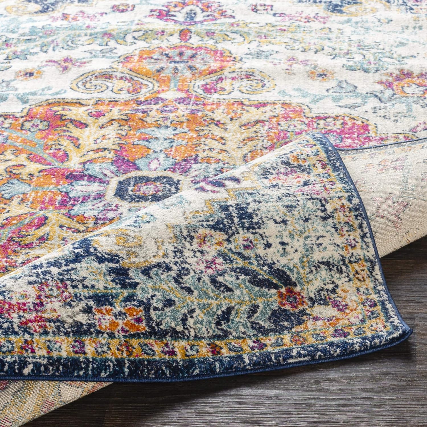 Artistic Weavers Odelia Updated Traditional Rug Orange/Navy 7'10" x 10'3: Furniture & Decor