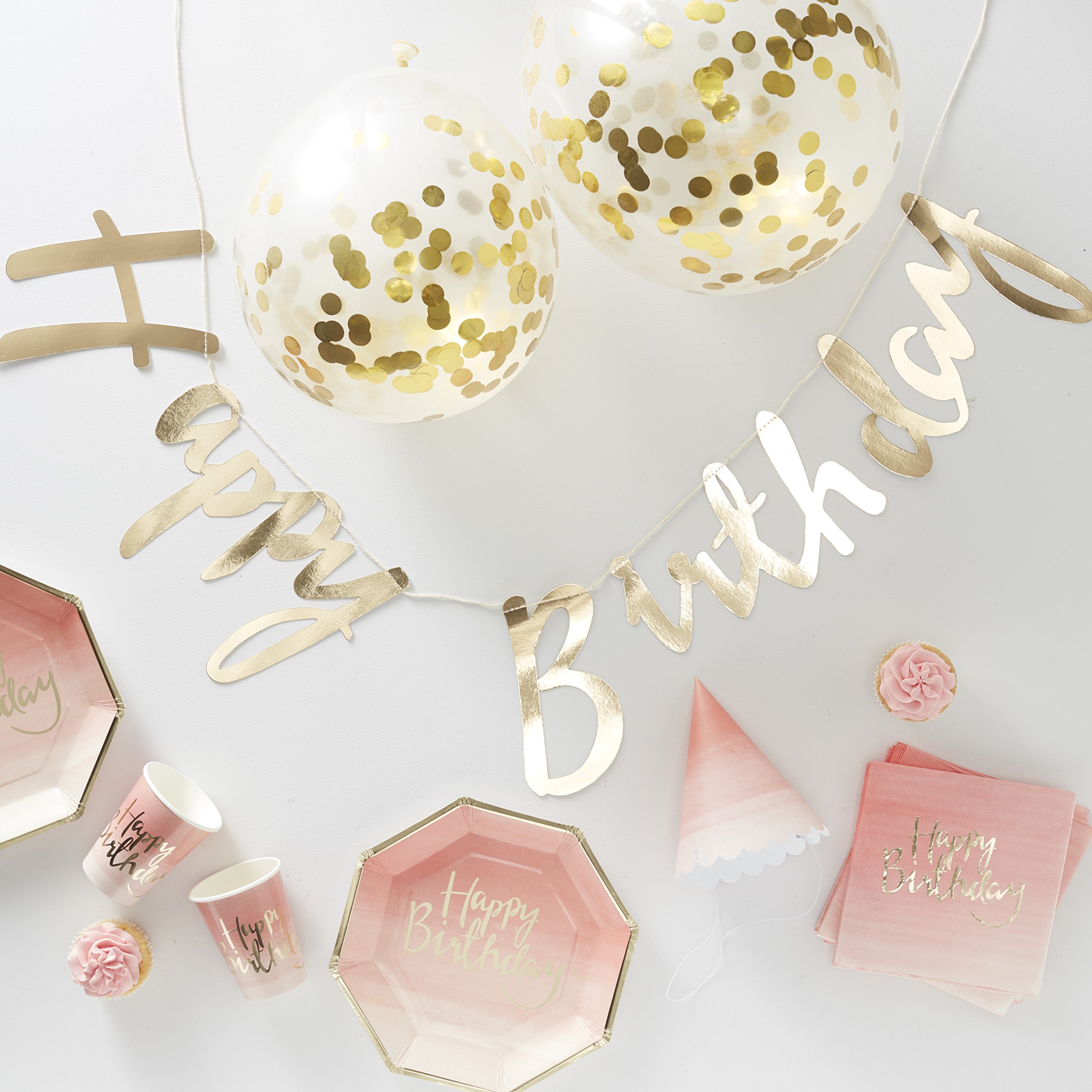 Ginger Ray Foiled Gold, Pink and Ombre Party in a Box - 16 pieces - Party in a Box