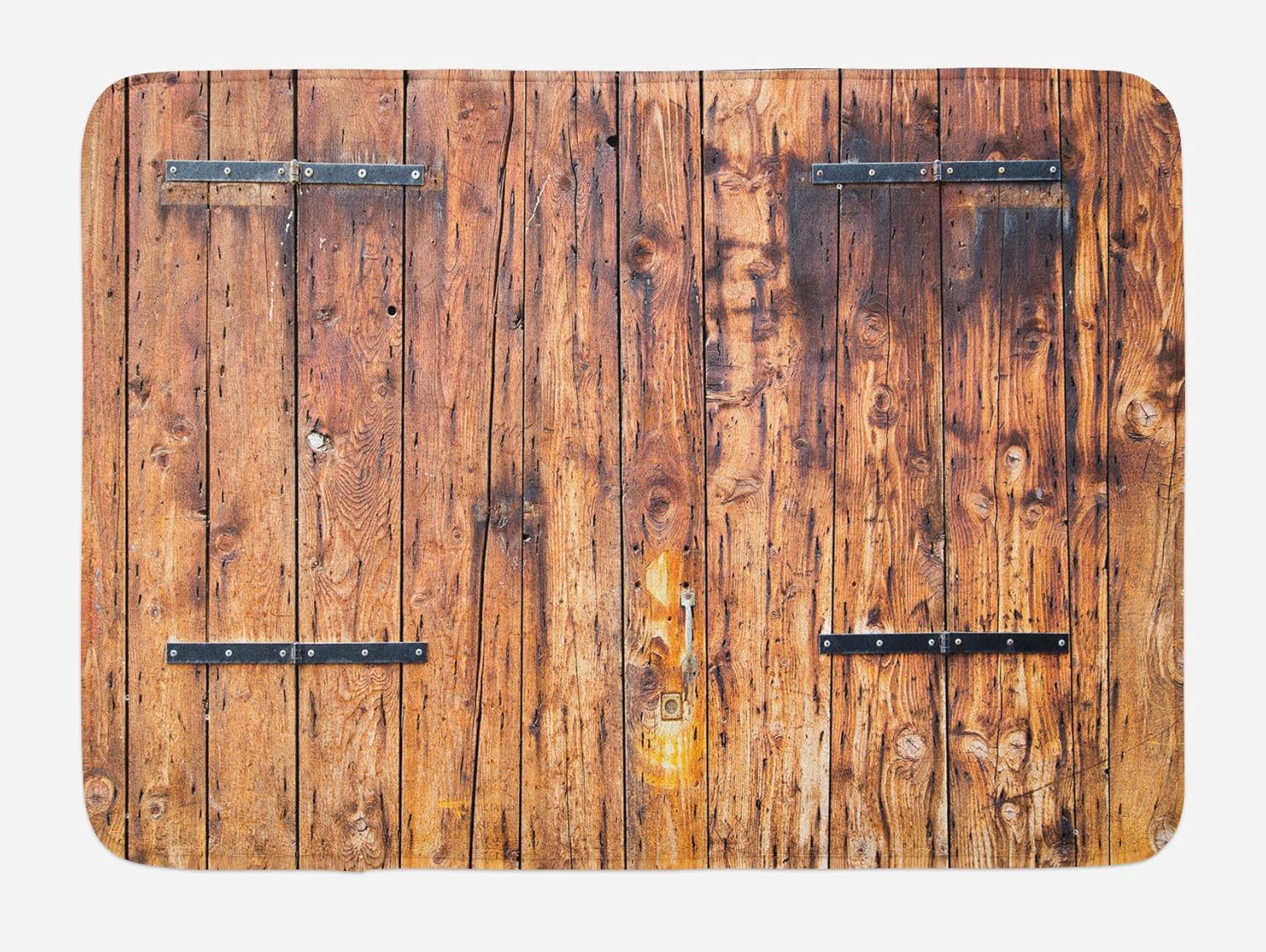 Ambesonne Rustic Bath Mat, Antique Timber Planks in Weathered Tones with Locks Vintage Style Country House Picture, Plush Bathroom Decor Mat with Non Slip Backing, 29.5