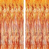 GOER 6.4 ft x 8.2 ft Metallic Tinsel Foil Fringe Curtains,Pack of 2 Party Streamer Backdrop for Birthday,Graduation Decorations and New Year Eve (Orange)