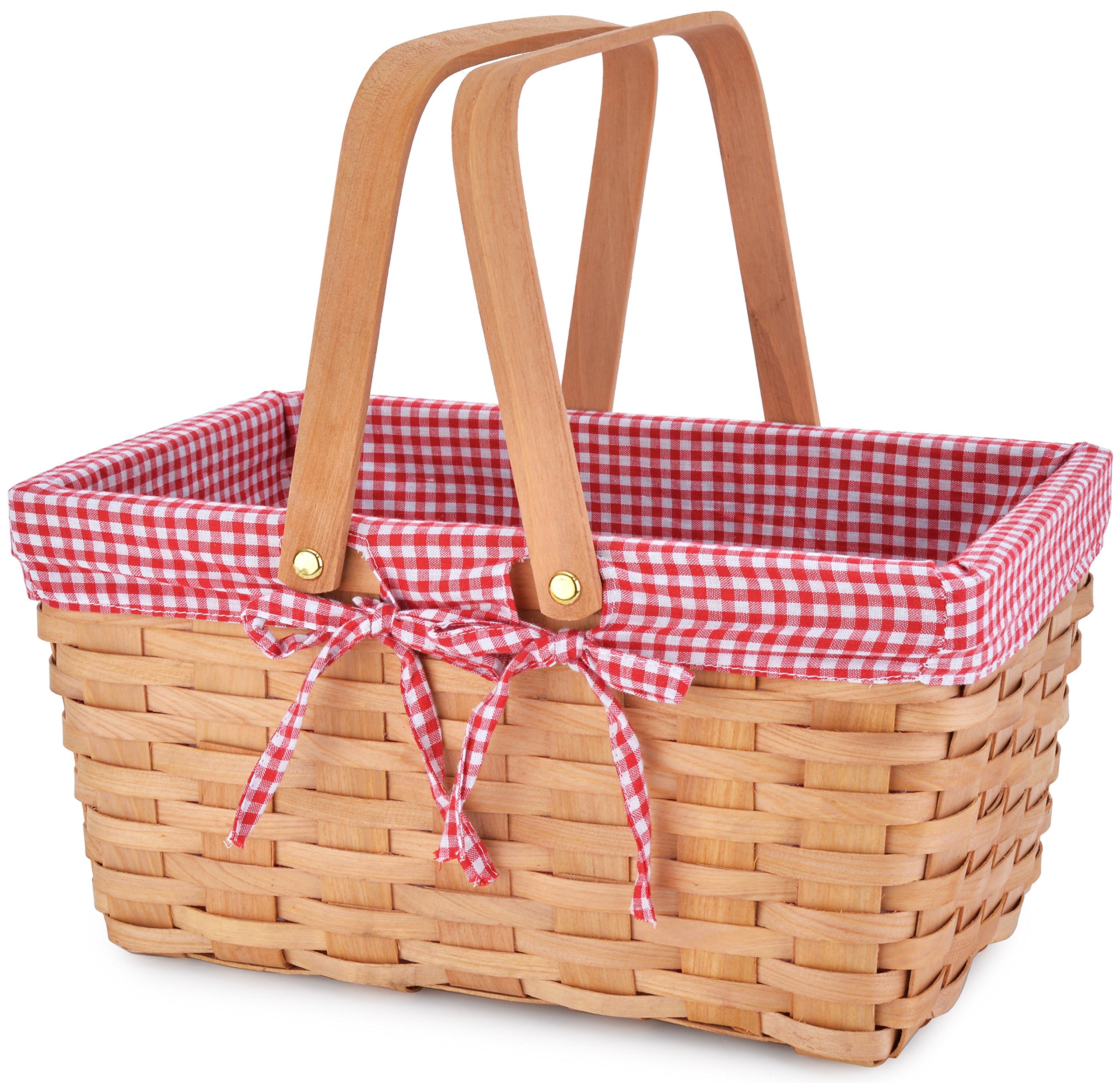 Picnic Basket Natural Woven Woodchip with Double Folding Handles
