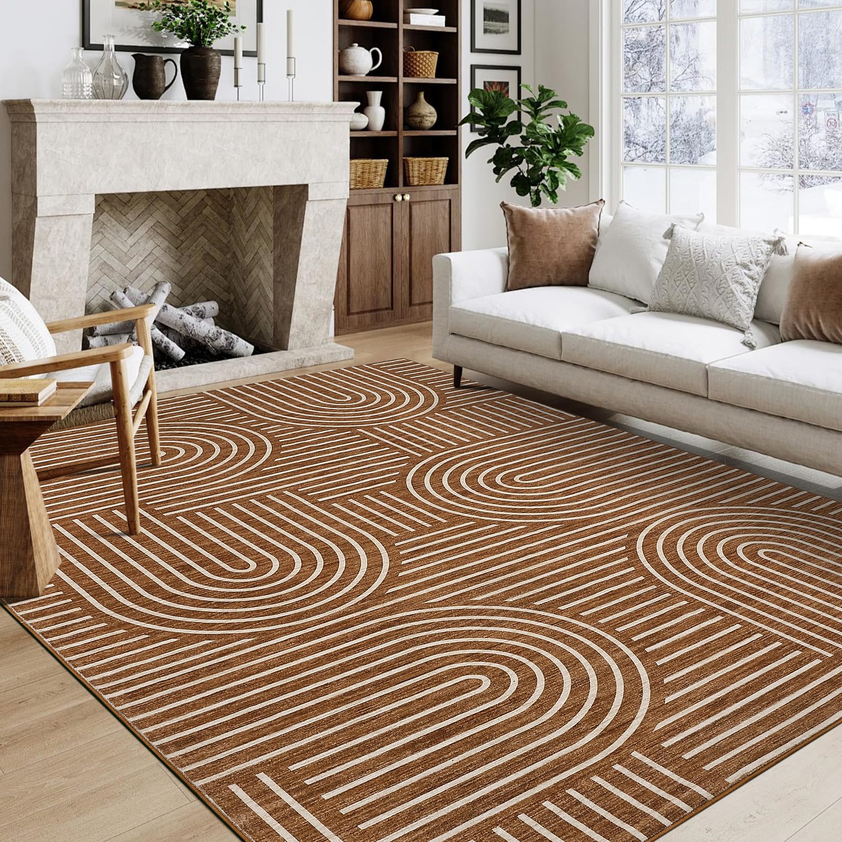 Photo 1 of ROYHOME Washable Rug 6x9 Area Rugs for Living Room, Abstract Rug for Bedroom, Soft Rainbow Non Slip Throw Rugs with Rubber Back, Low Pile Stain Resistant Boho Geometric Carpet for Dining Room, Copper