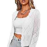 CARDYDONY Women's Long Sleeve Cropped Cardigan Sweaters Open Front Hollow Out Shrugs S-XL