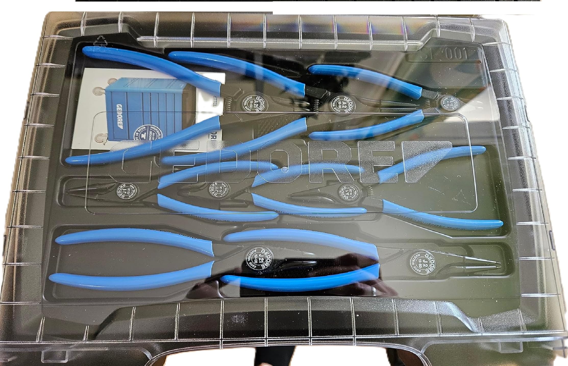 GEDORE Circlip pliers set, 8-pc., Tool set for inner and outer circlips, Straight and 90° angled, 1101-001